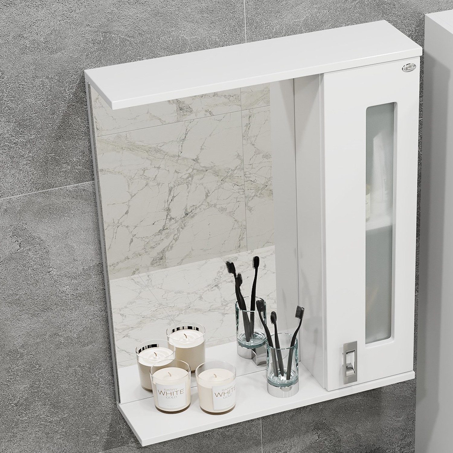 Шкаф-зеркало Оника Кристалл 67, правый, с подсветкой, цвет белый - фото 1