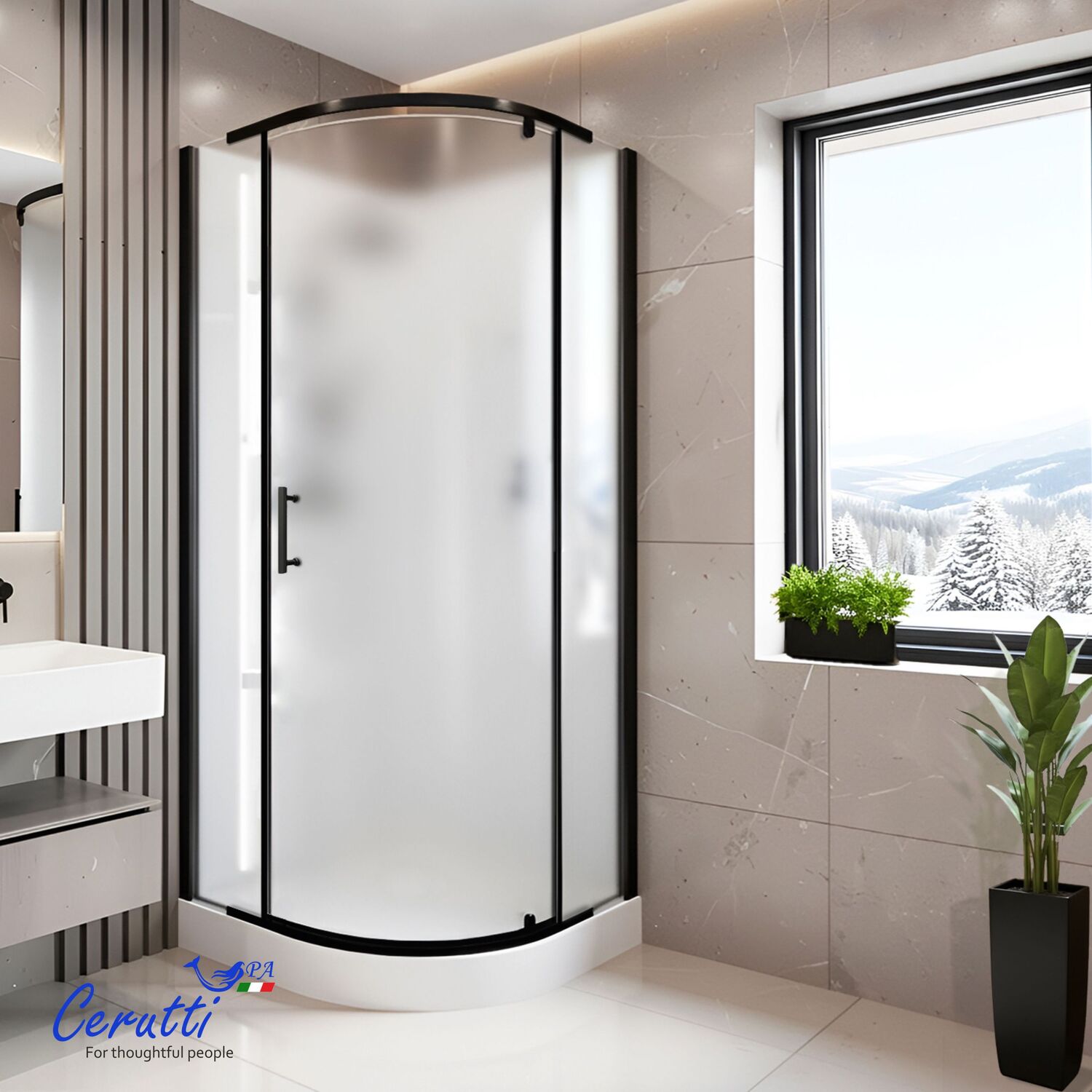 Душевая кабина Ceruttispa Korra 90BF 90x90, стекло матовое, профиль черный матовый - фото 1