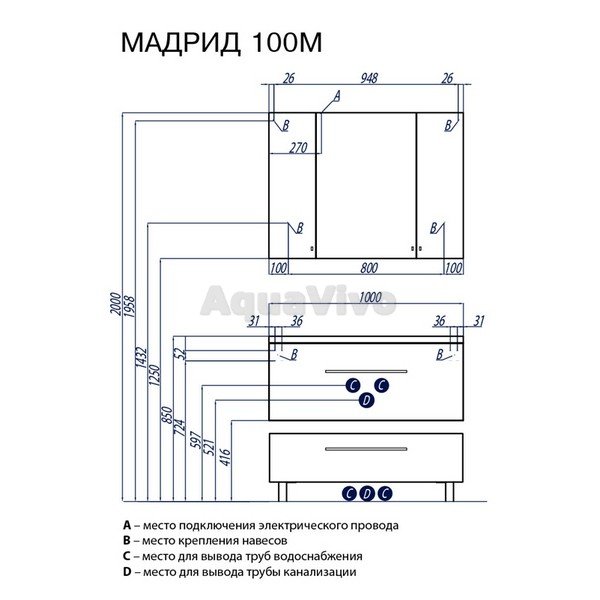 Мебель для ванной Акватон Мадрид 100 цвет белый, тумба с одним ящиком