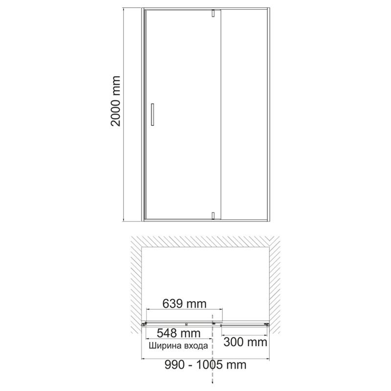 Душевая дверь WasserKRAFT Aisch WasserSchutz 55P12 100x200, стекло прозрачное, профиль золото матовое - фото 1