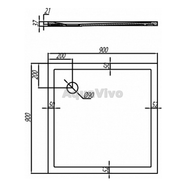 Поддон для душа Акватон Калифорния 90х90 квадратный - фото 1