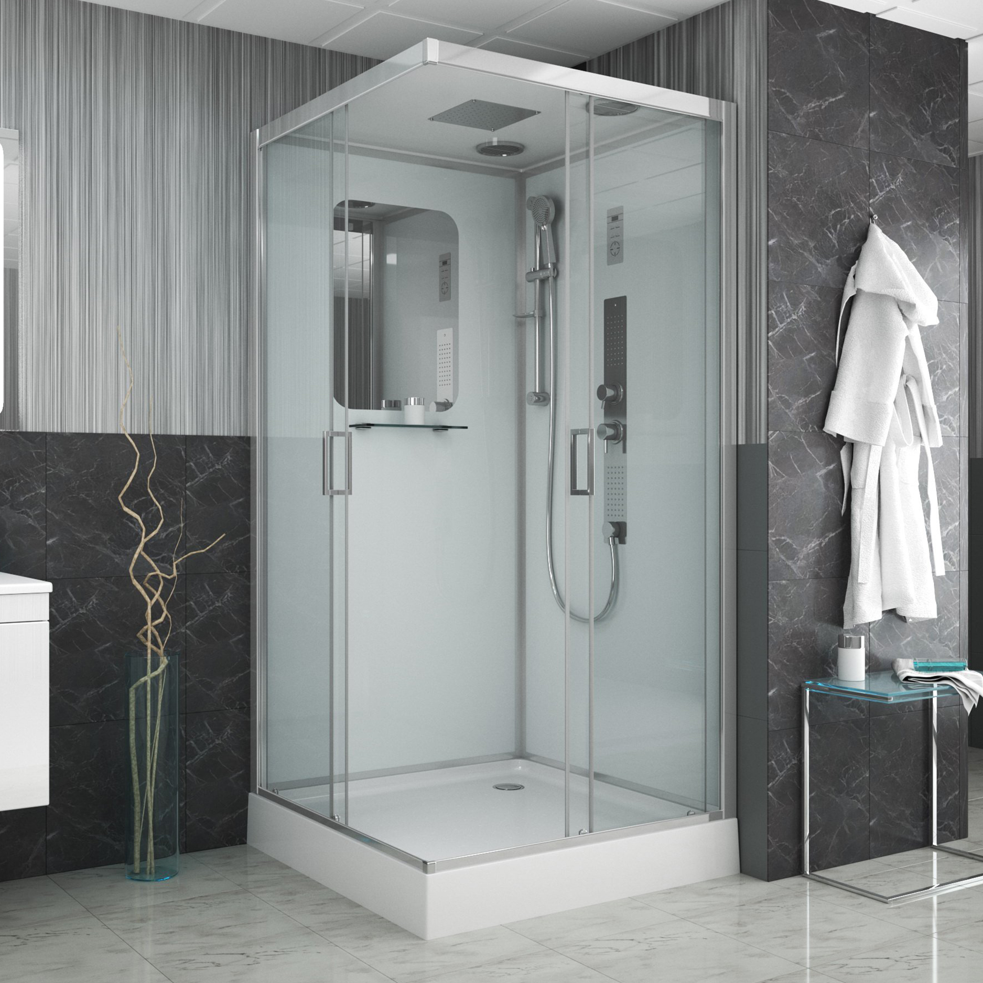 Душевая кабина Niagara Premium NG-6001-01GQ 90х90, стекло прозрачное, профиль хром, с крышей, с гидромассажем, с пультом управления