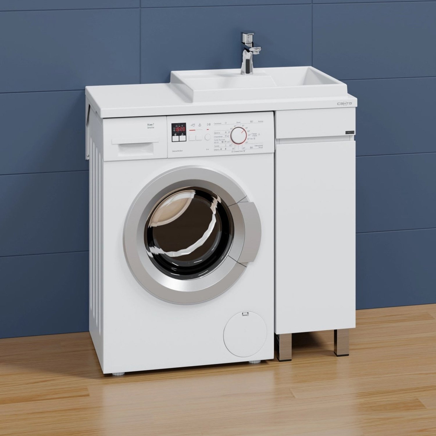 Тумба под раковину Санта Марс 29, цвет белый / беленое дерево