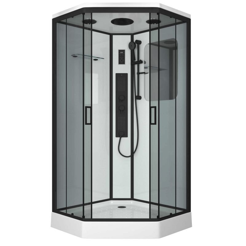 Душевая кабина Niagara Premium NG-6901-01GD BLACK 90х90, стекло тонированное, профиль черный матовый, с крышей, с гидромассажем, с пультом управления - фото 1