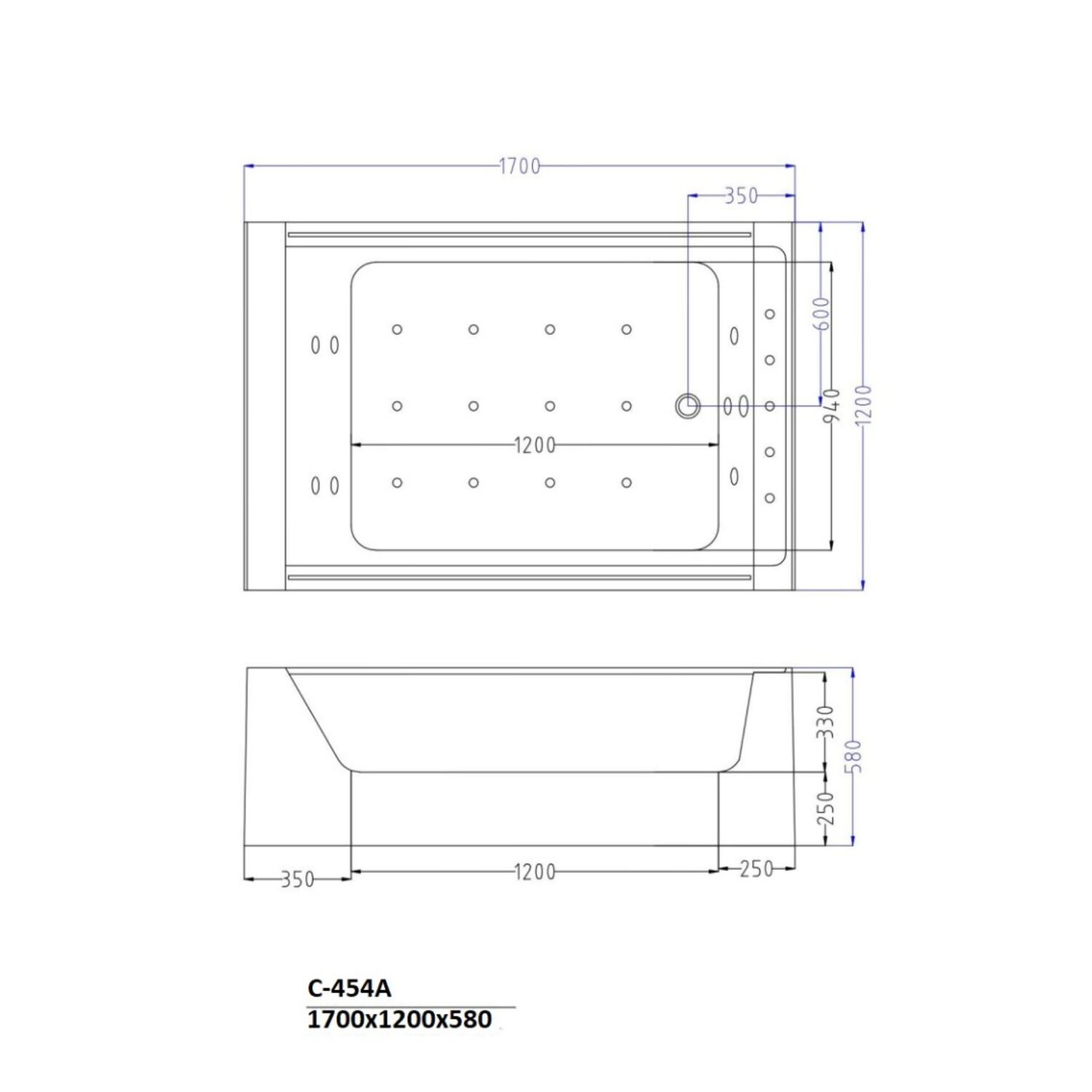 Ванна CeruttiSPA C-454 A 170x120 акриловая, с гидромассажем, цвет белый