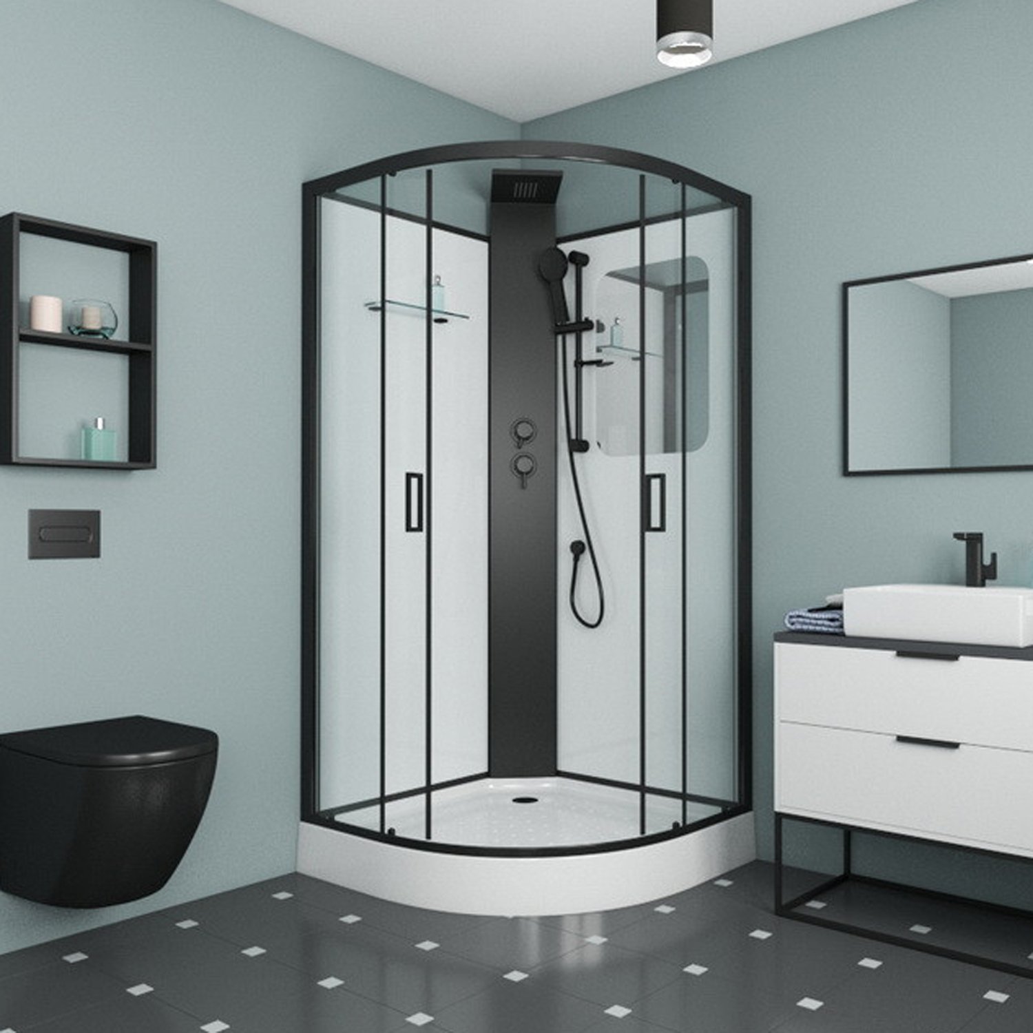 Душевая кабина Grossman Elegans GR-251 90x90, стекло прозрачное, профиль черный