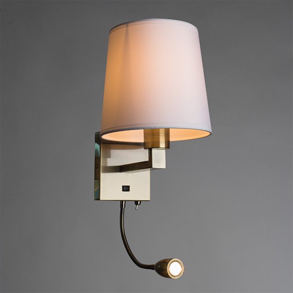 Бра Arte Lamp Hall A9246AP-2AB, арматура бронза, плафон ткань белая, 23х18 см