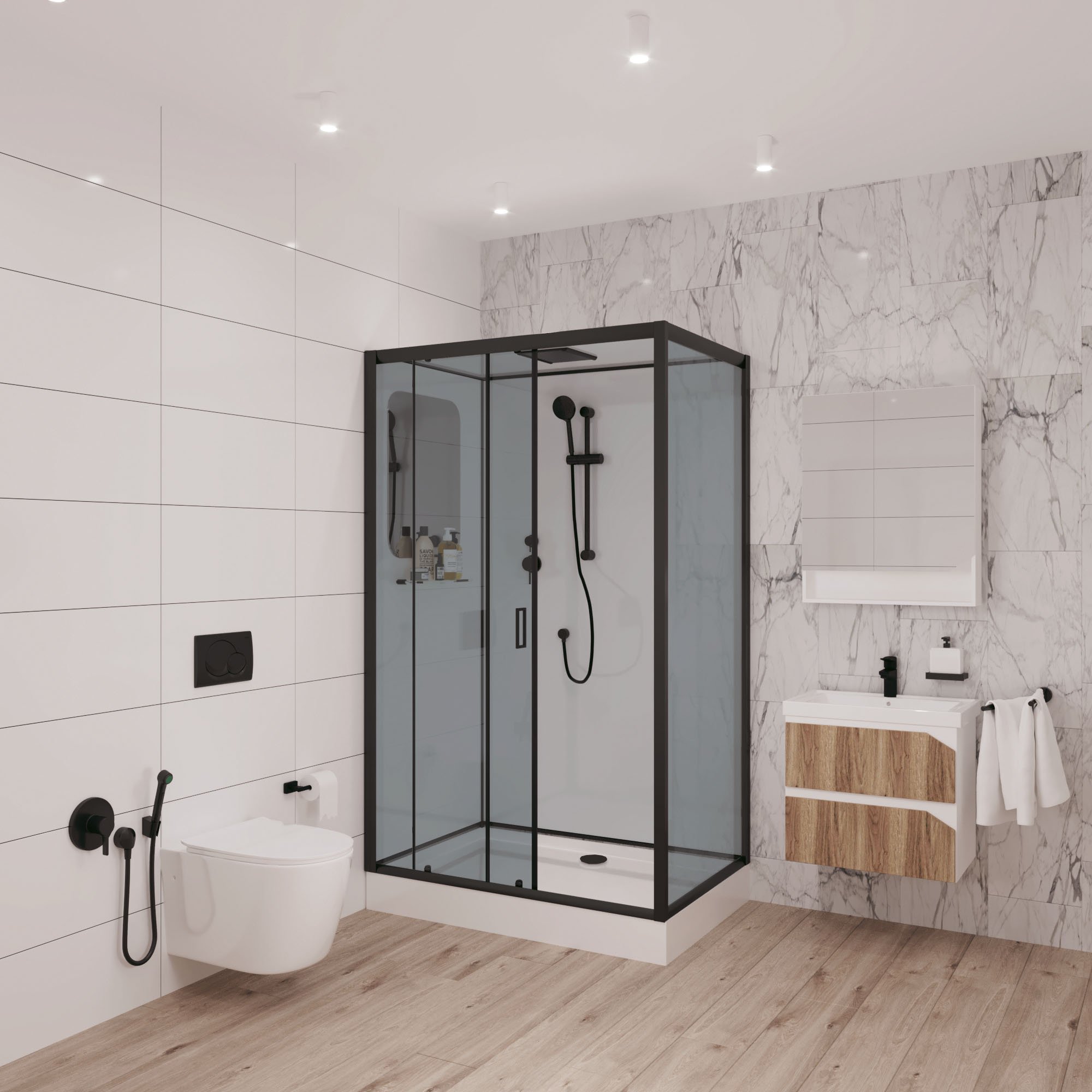 Душевая кабина Niagara Premium NG-6912-01Q L BLACK 120х80, левая, стекло тонированное, профиль черный матовый, с крышей