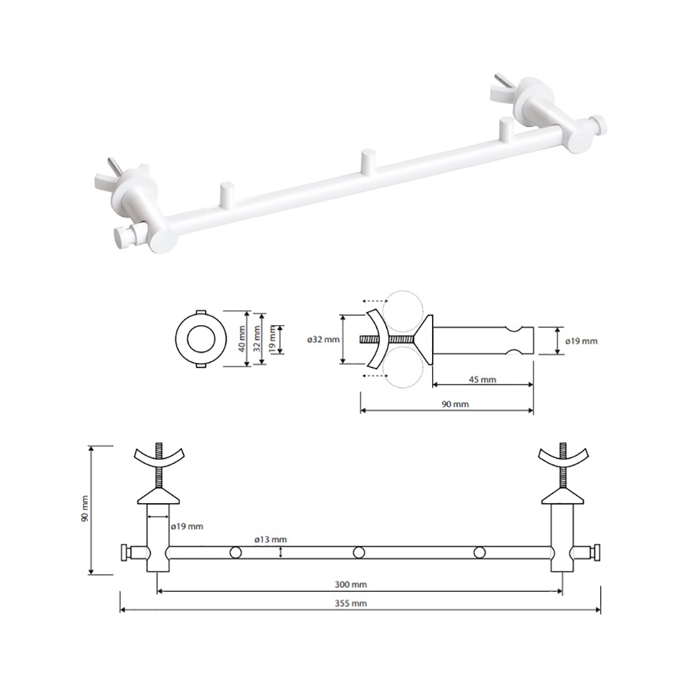 Крючок Bemeta Rawell 134504225, планка с 3 крючками, регулируемая, цвет белый