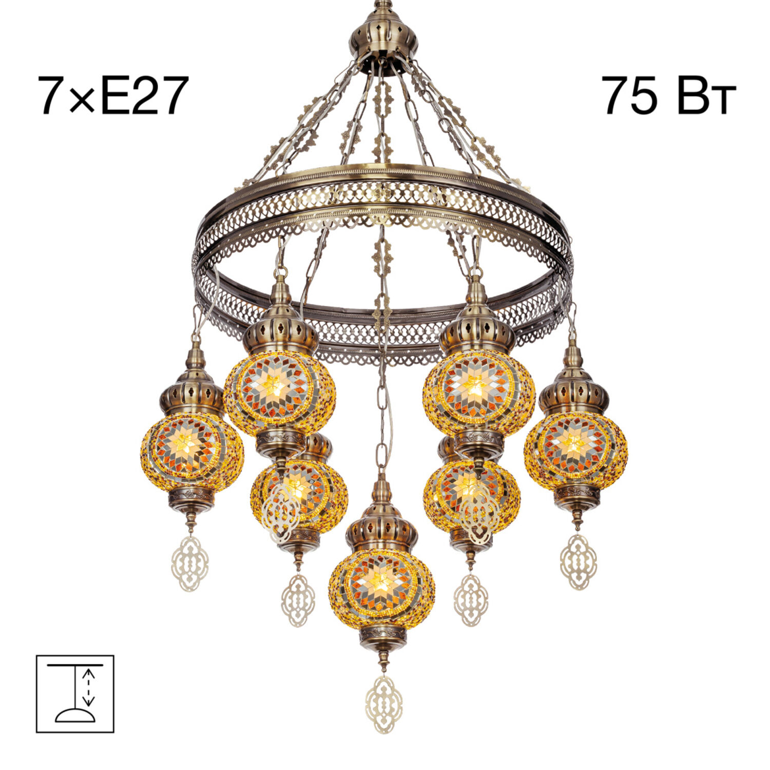 Подвесная люстра Citilux Каир CL419165, арматура бронза, плафоны стекло янтарный