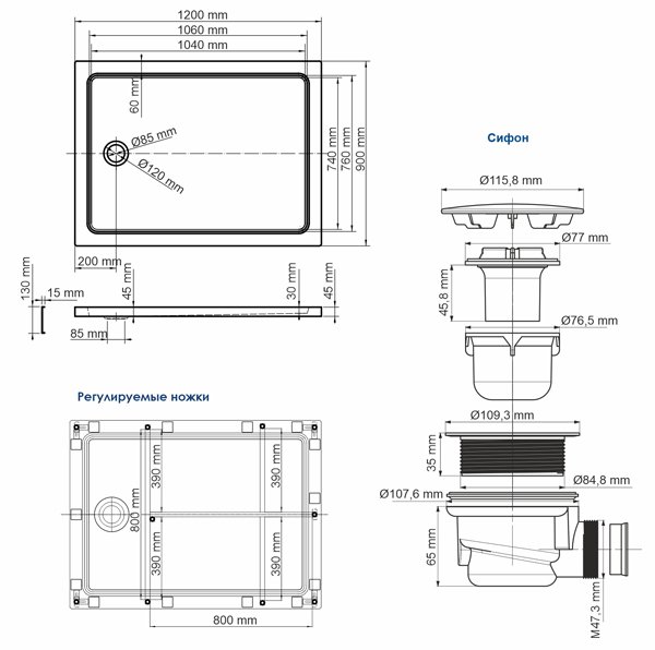 Поддон для душа WasserKRAFT Amper 29T07U 120x90, акриловый, цвет белый - фото 1