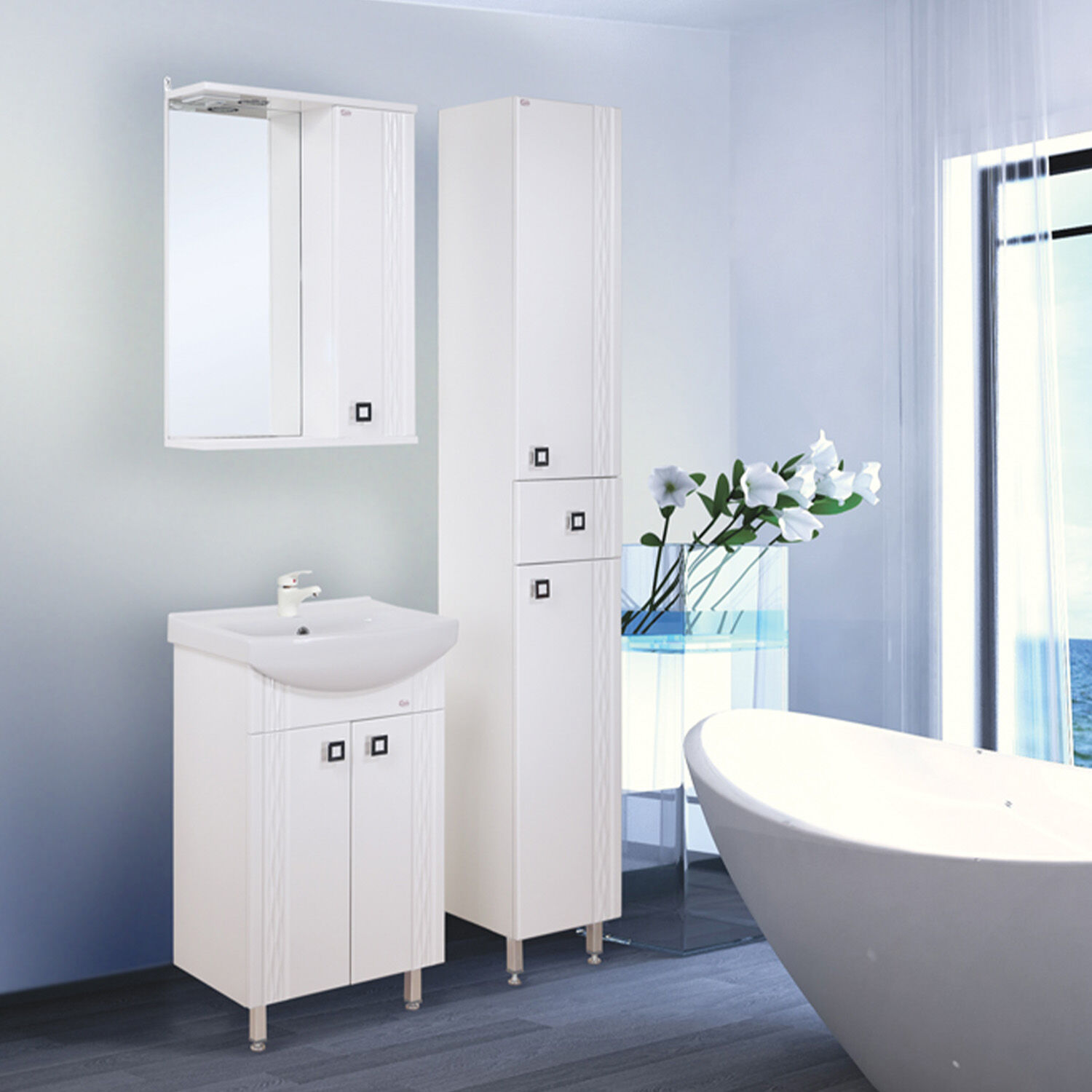 Шкаф-зеркало Оника Лига 52, правый, с подсветкой, цвет белый - фото 1