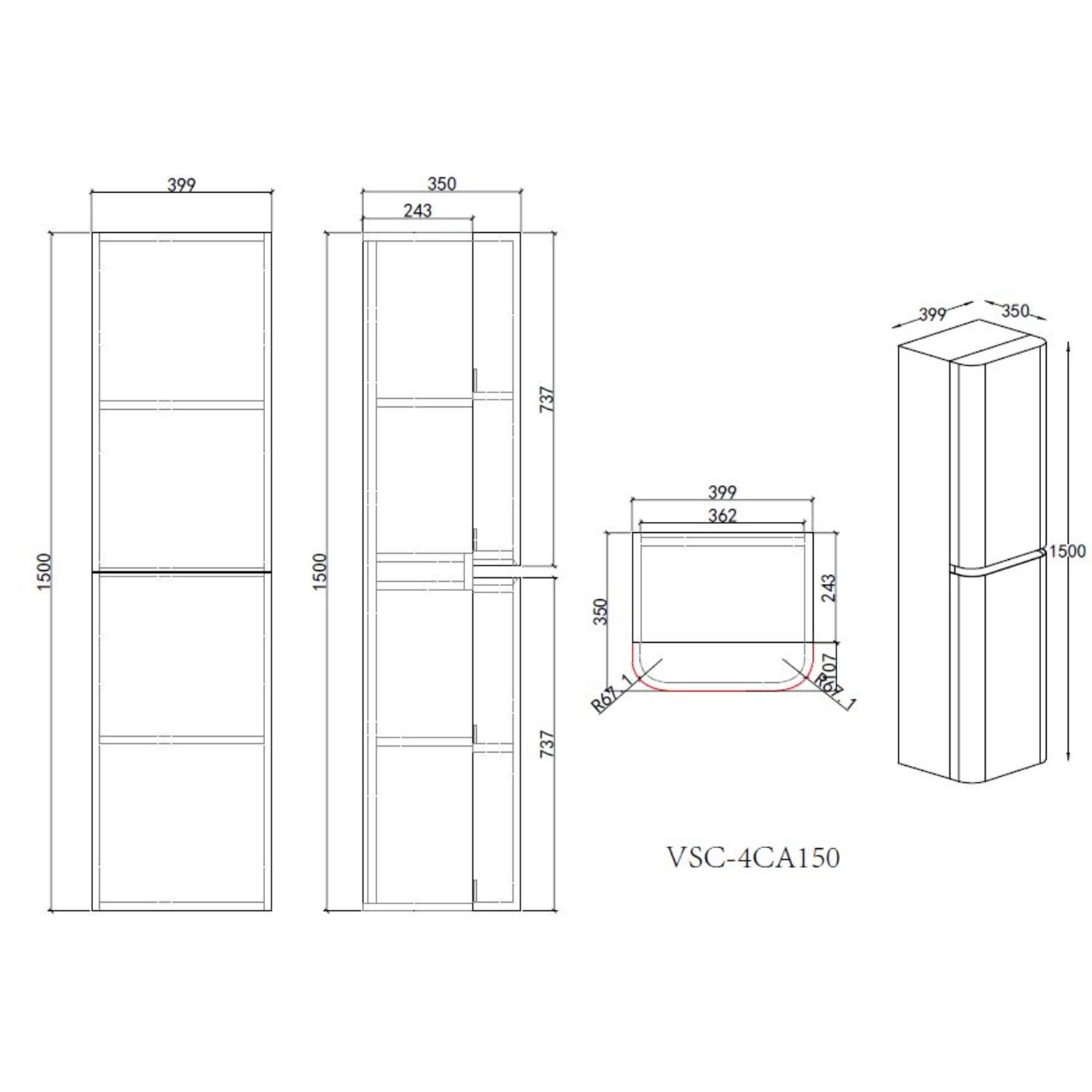 Шкаф-пенал Vincea Caprise VSC-4CA150MLG-R 40, правый, цвет светло-серый матовый - фото 1