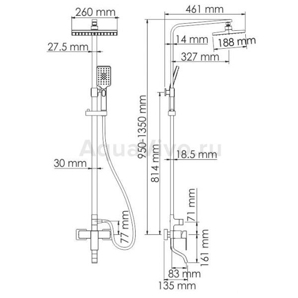 Душевая стойка WasserKRAFT A16501 с верхним душем и смесителем, цвет хром