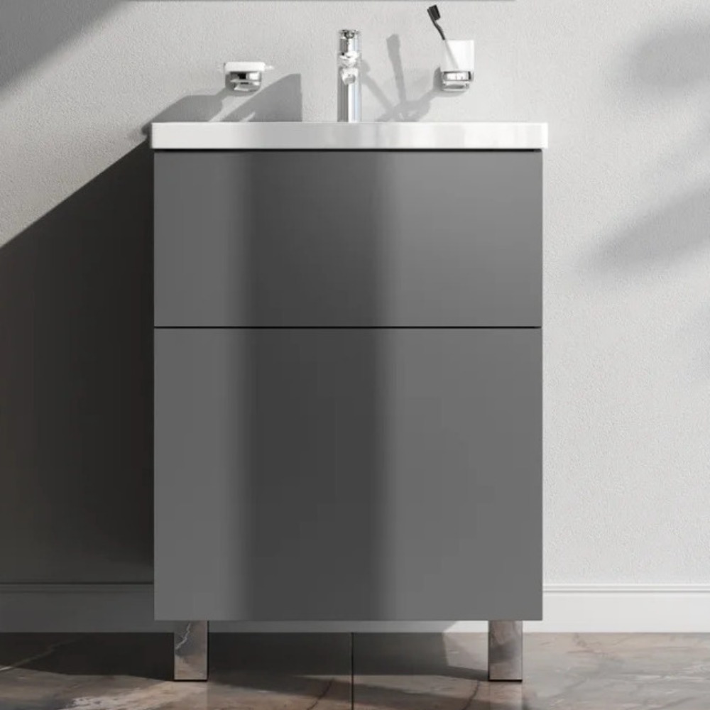 Тумба под раковину AM.PM Gem 60 напольная, 2 ящика, цвет графит матовый