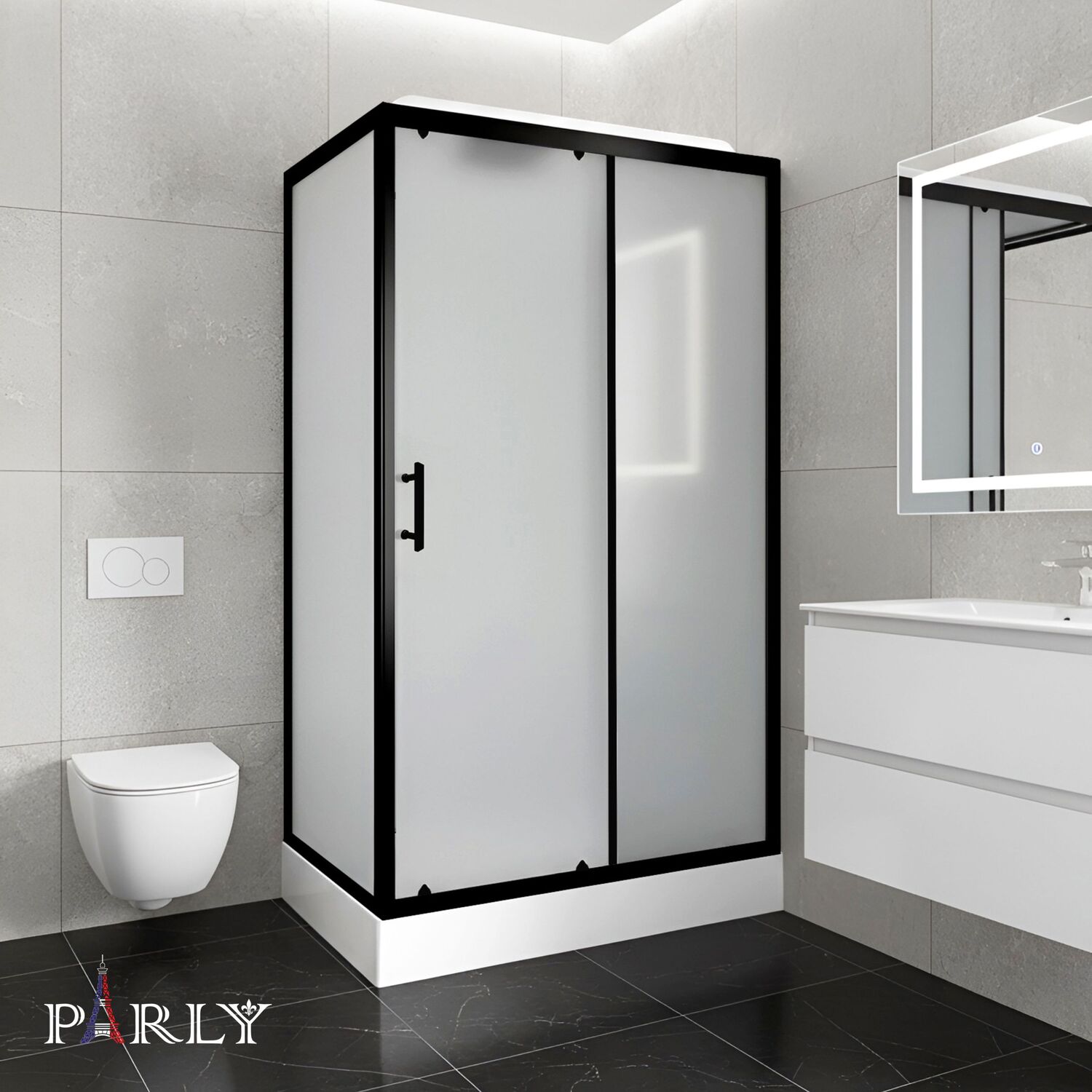 Душевая кабина Parly Bett B120 120х80, стекло матовое, профиль черный матовый, с крышей