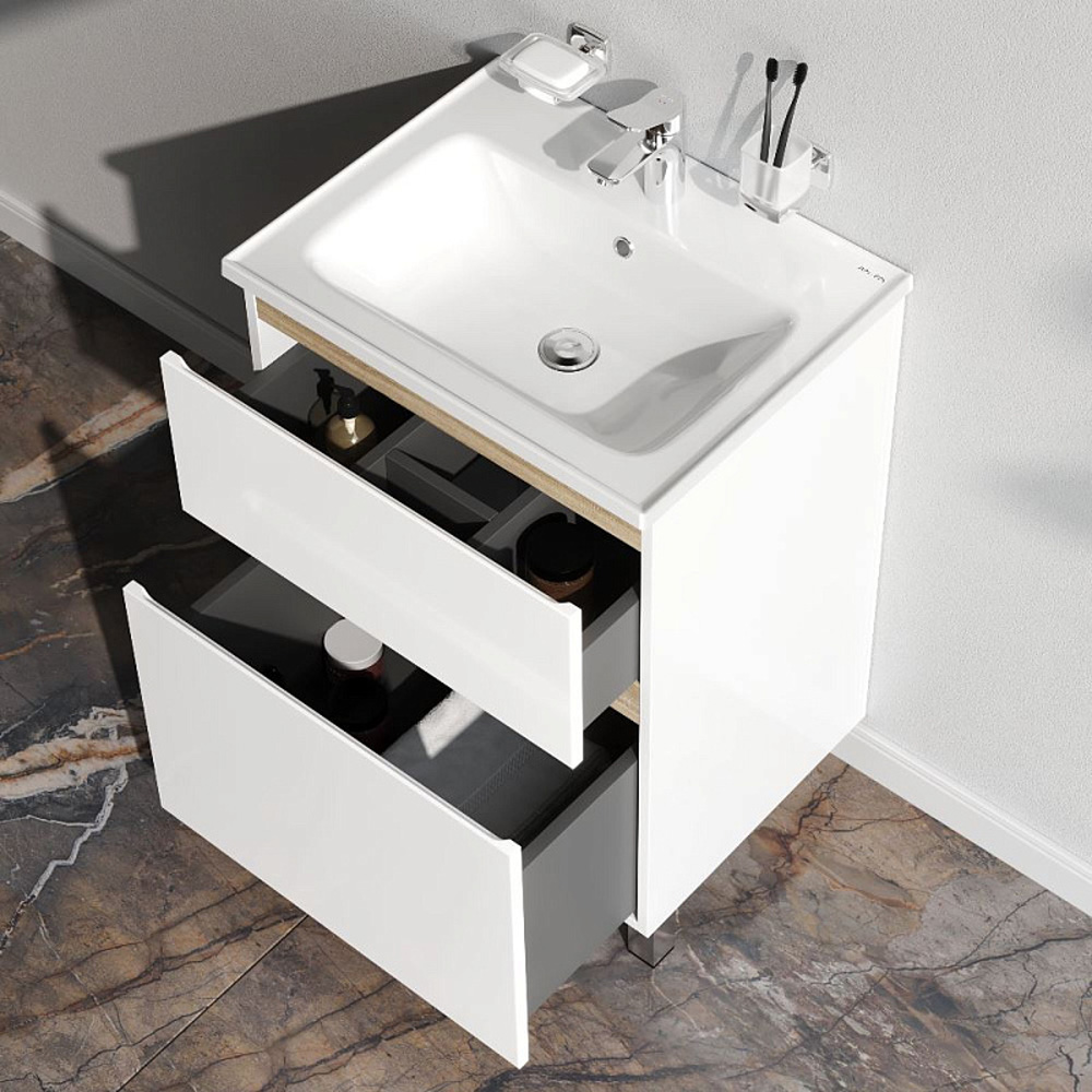 Тумба под раковину AM.PM X-Joy 60 напольная, цвет белый глянец/дерево - фото 1