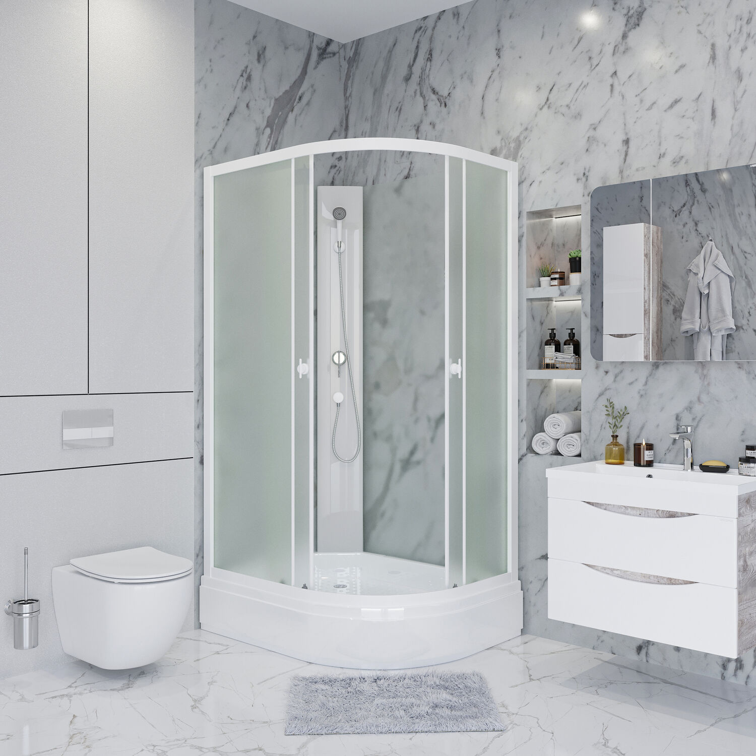 Душевая кабина Niagara Promo P100/70/26L/MT/BK 100х70, левая, стекло матовое, профиль белый, без крыши 