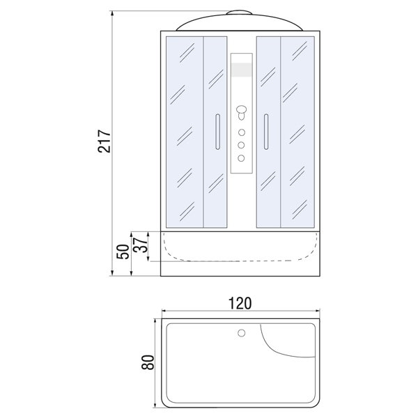 Душевая кабина River Sena 120/80/50 TH 120x80, стекло тонированное, профиль хром матовый, с крышей, с гидромассажем