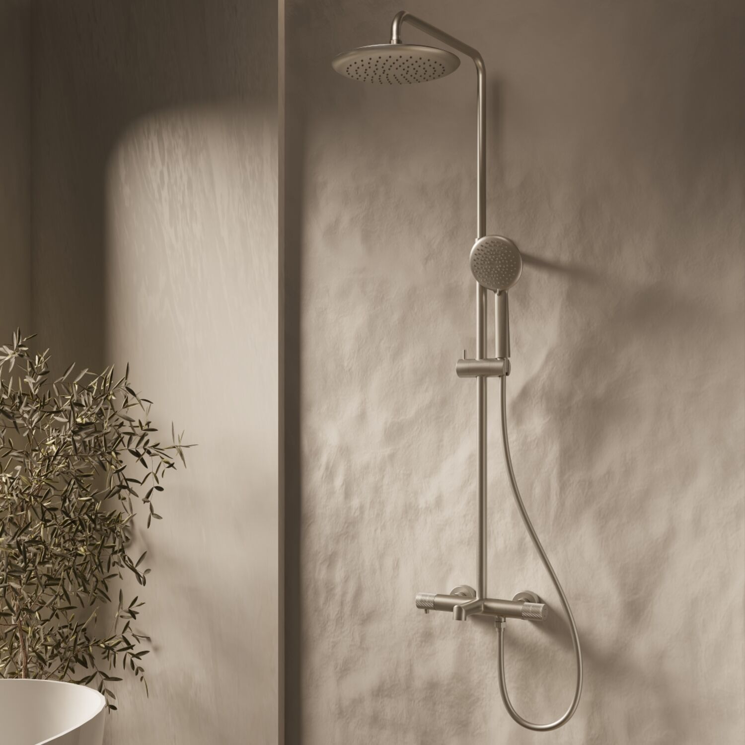 Душевая стойка Vincea Desire VSFS-1D1TBN, с верхним душем, смесителем, цвет вороненая сталь - фото 1