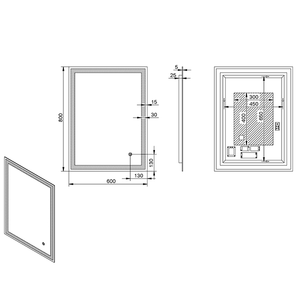 Зеркало Esbano ES-3429HRD 60х80, LED-подсветка, функция антизапотевания, сенсорный выключатель - фото 1