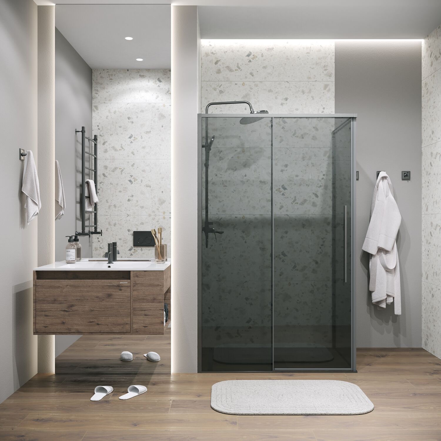 Душевой уголок Grossman Galaxy 110х80, стекло тонированное, профиль графит сатин - фото 1