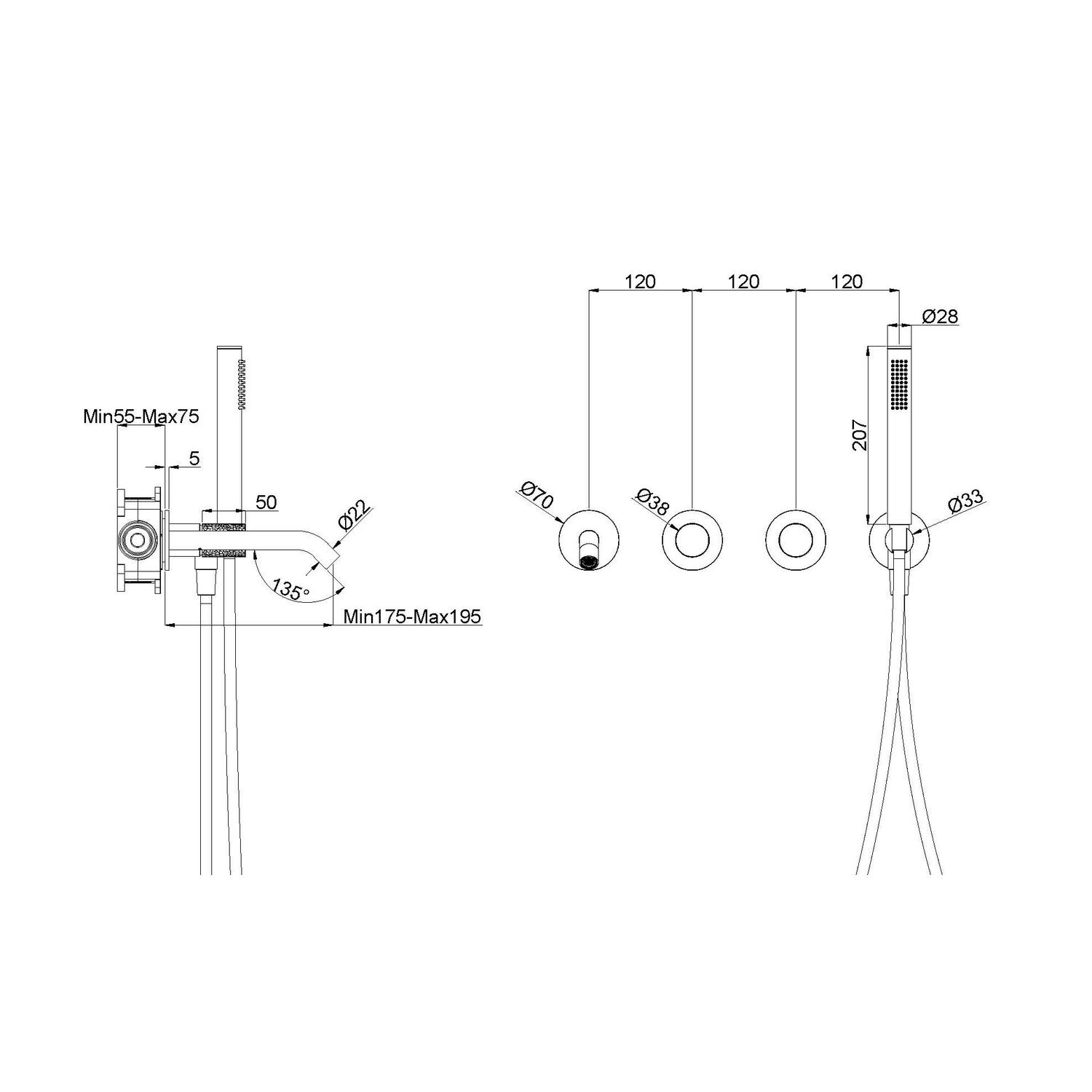 Смеситель Vincea Aura VBTW-6AU1GM для ванны с душем, встраиваемый, цвет вороненая сталь - фото 1