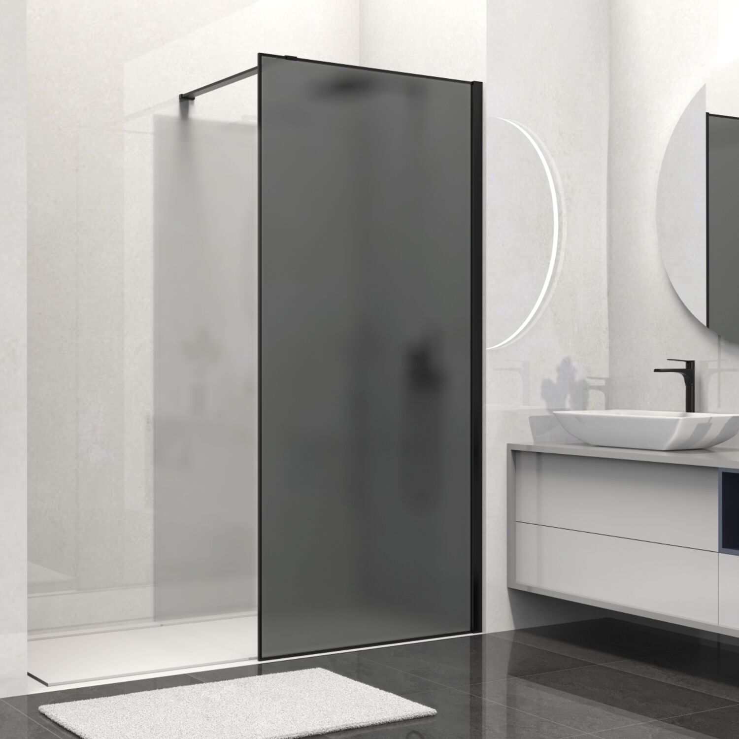 Душевая перегородка Vincea Walk-In VSW-1HS 100x200, стекло матовое тонированное, профиль черный