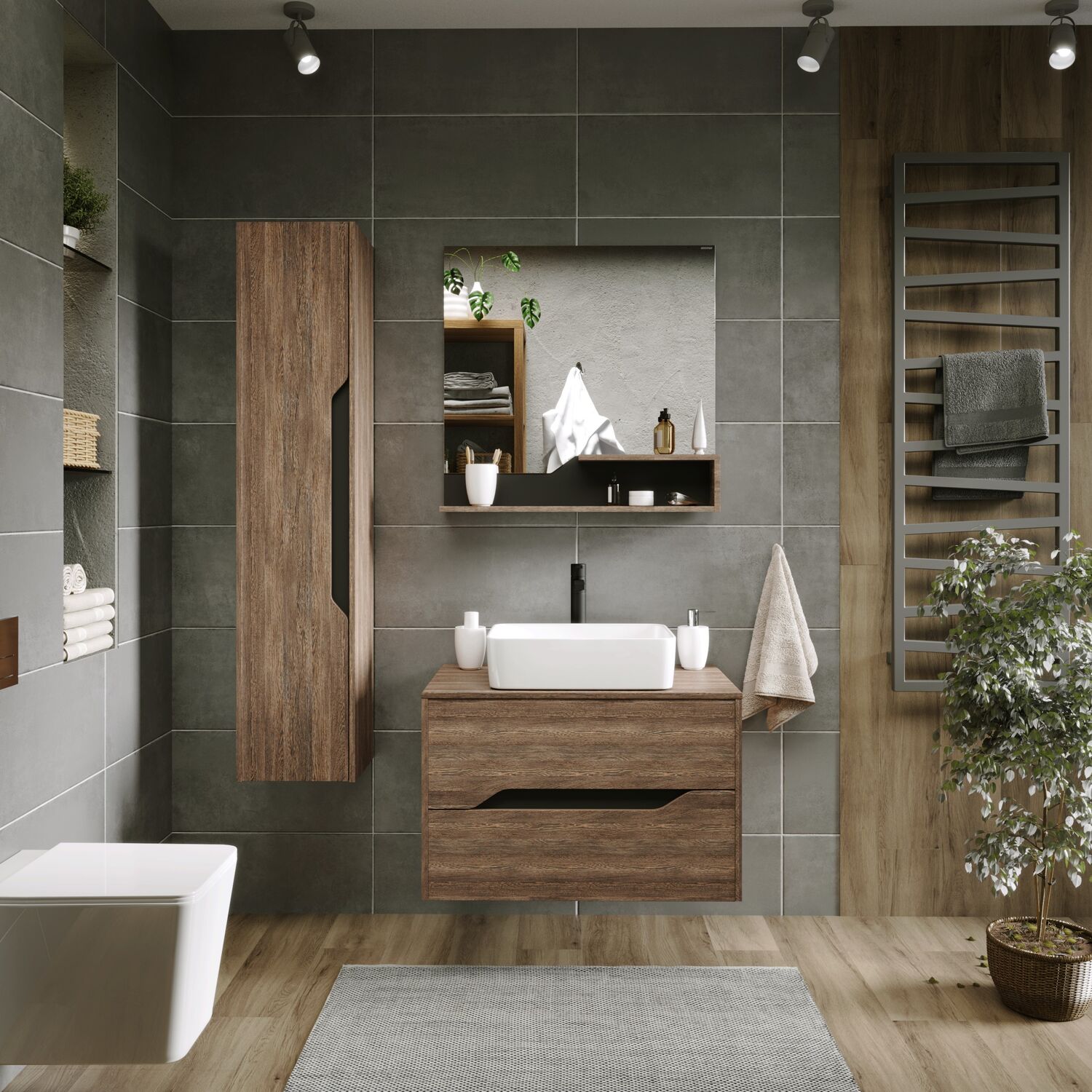 Зеркало Grossman Лайф 80, с полками, цвет винтажное дерево темное / графит - фото 1