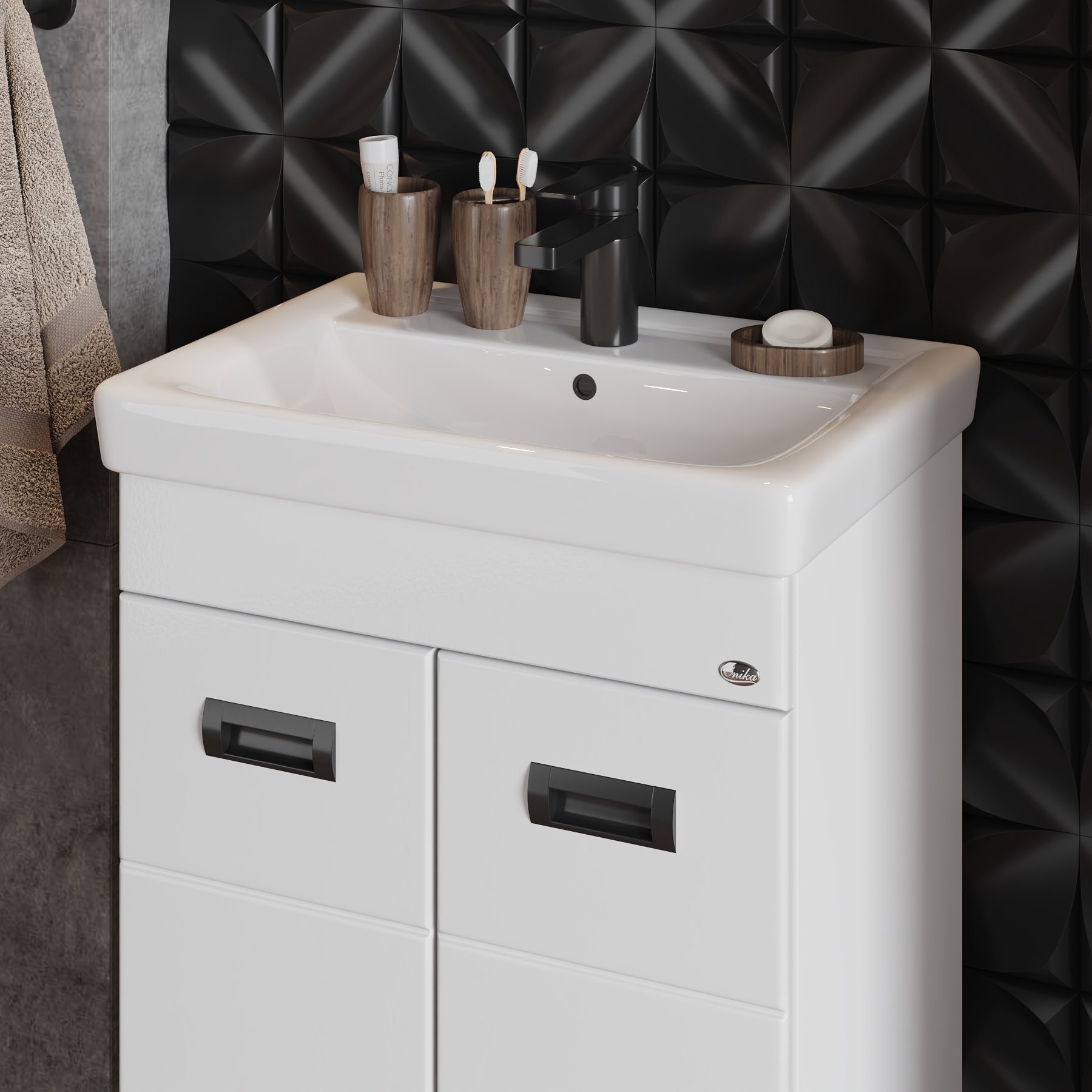 Тумба под раковину Оника Балтика-Квадро Black 60, цвет белый / черный - фото 1