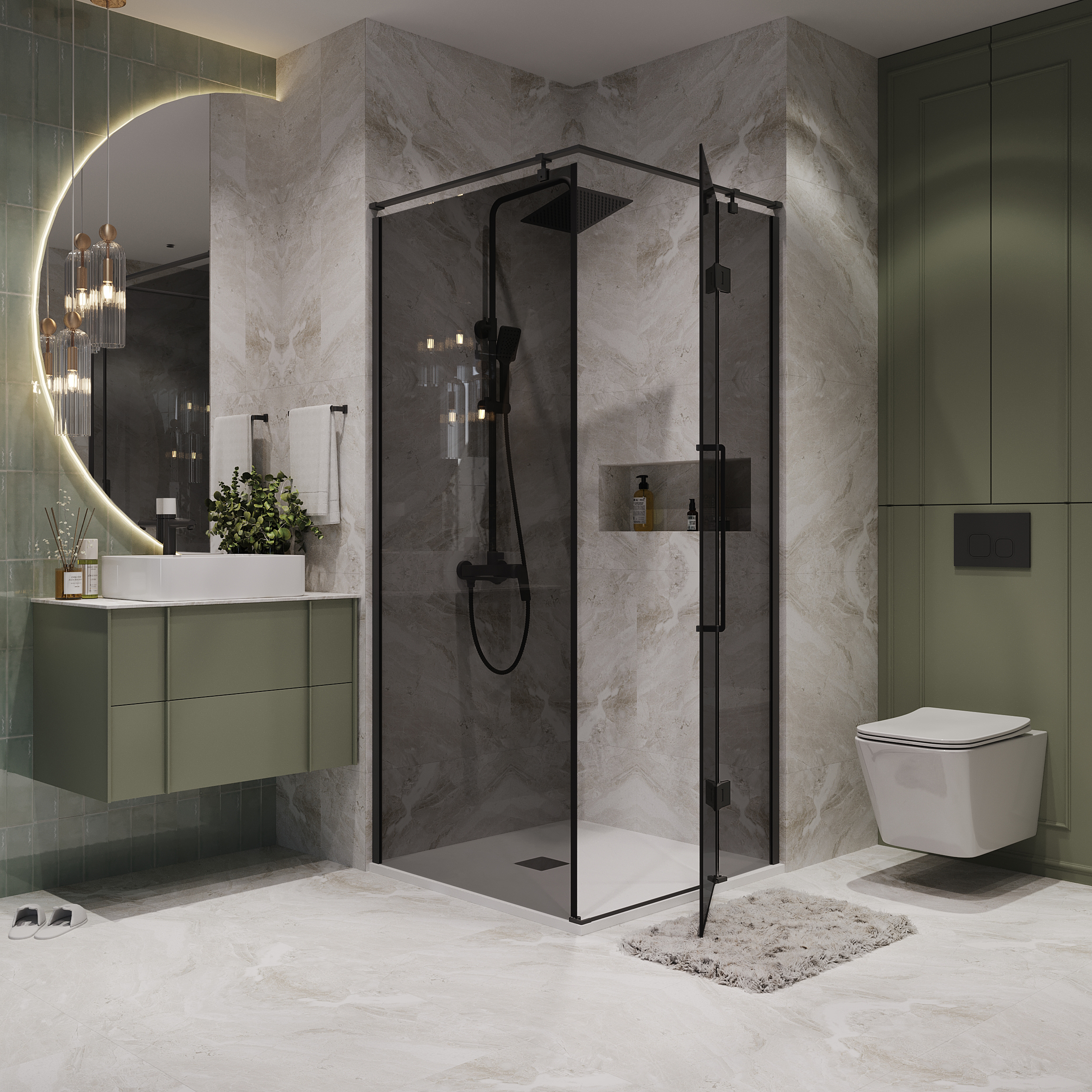 Душевой уголок Niagara Nova NG-2832-34 Black 100x100, стекло тонированное, профиль черный матовый - фото 1