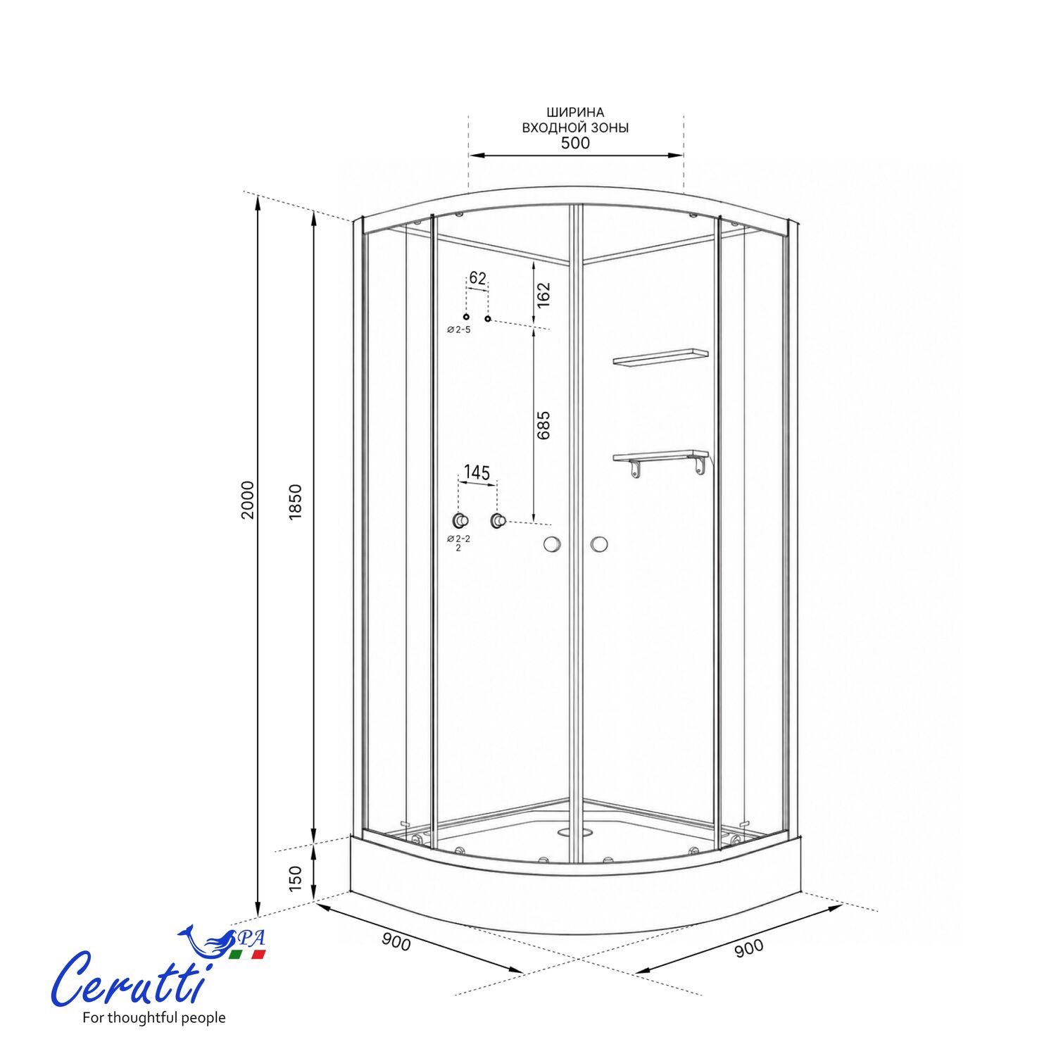Душевая кабина CeruttiSPA Bernin A91 90x90, стекло прозрачное, профиль хром матовый, без крыши