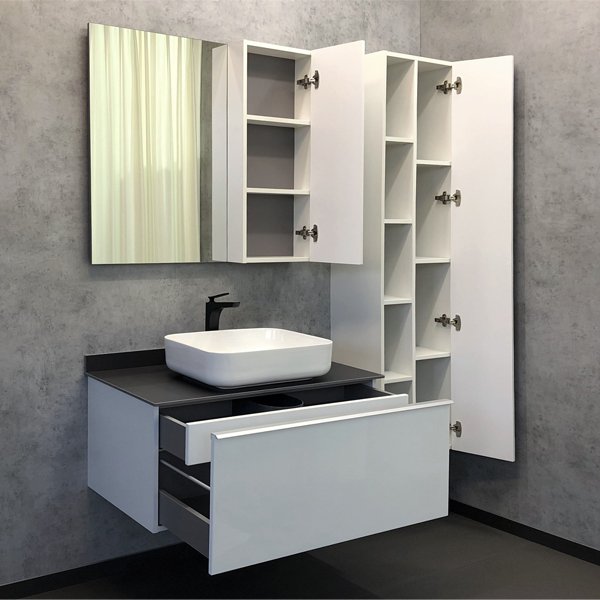 Шкаф-зеркало Comforty Милан 90, правый, цвет белый глянец - фото 1