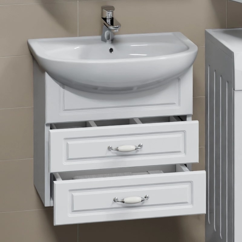 Тумба под раковину Санта Верона 60 подвесная, с ящиками, цвет белый - фото 1