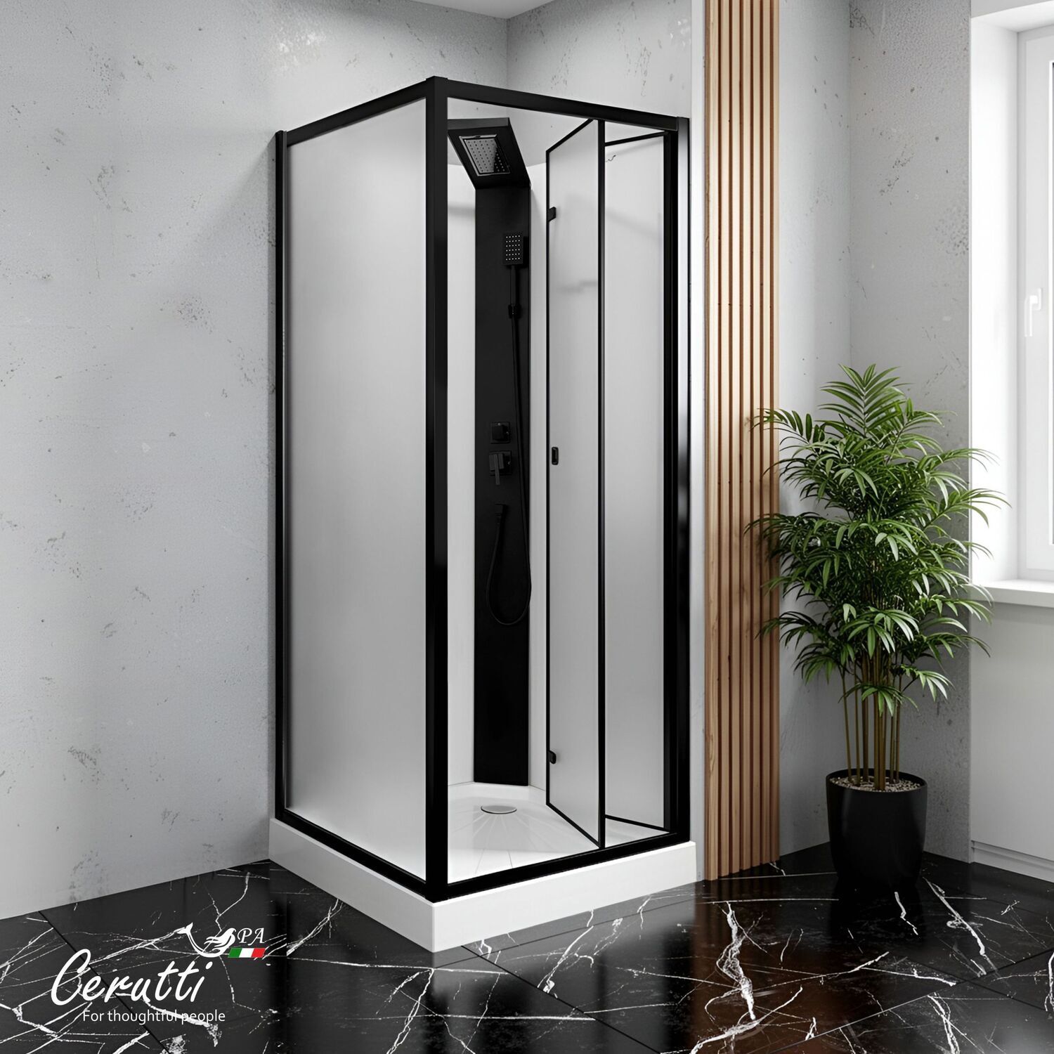 Душевая кабина Ceruttispa Bella 90BF 90x90, стекло матовое, профиль черный матовый