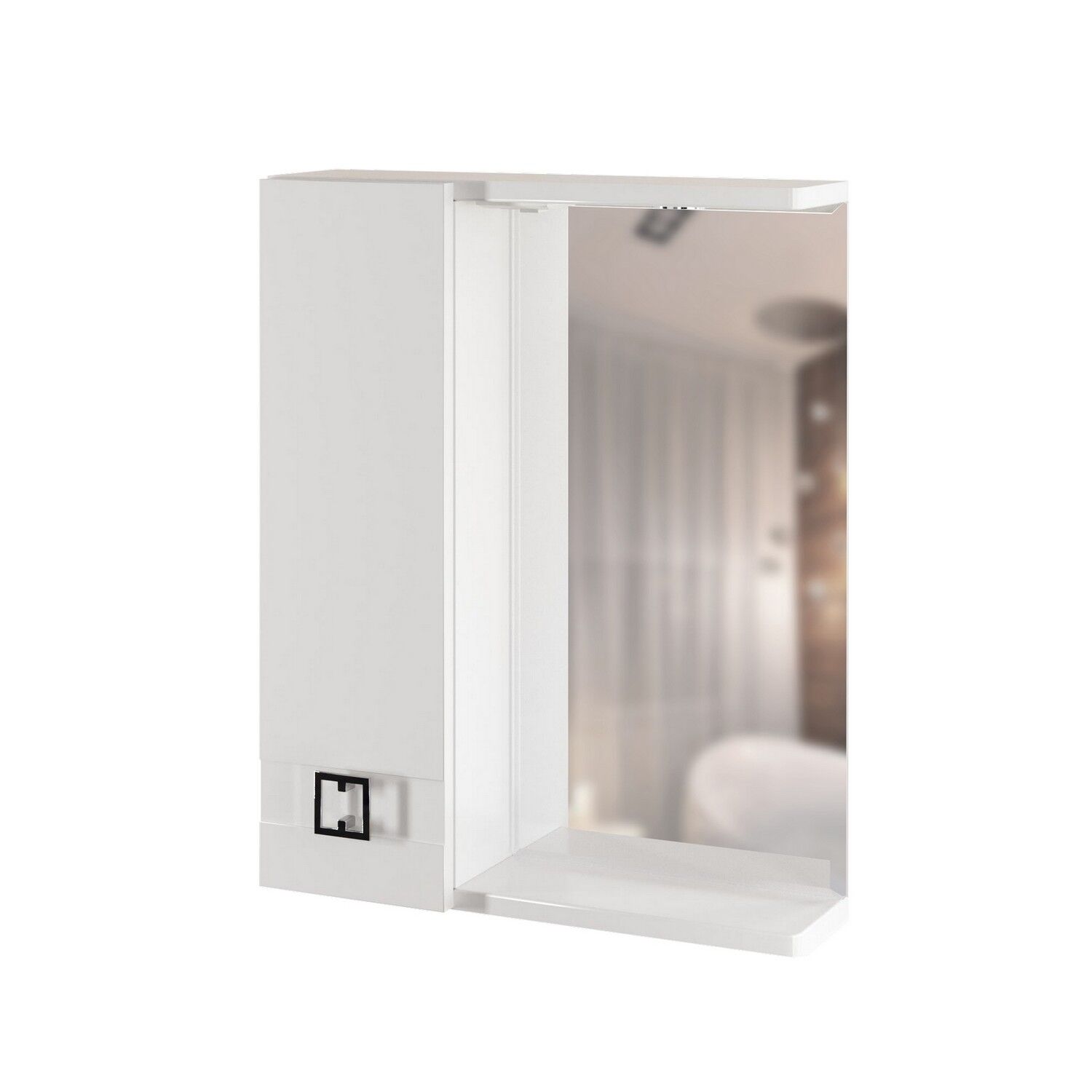 Шкаф-зеркало Mixline Квадро 55, левый, с подсветкой, цвет белый