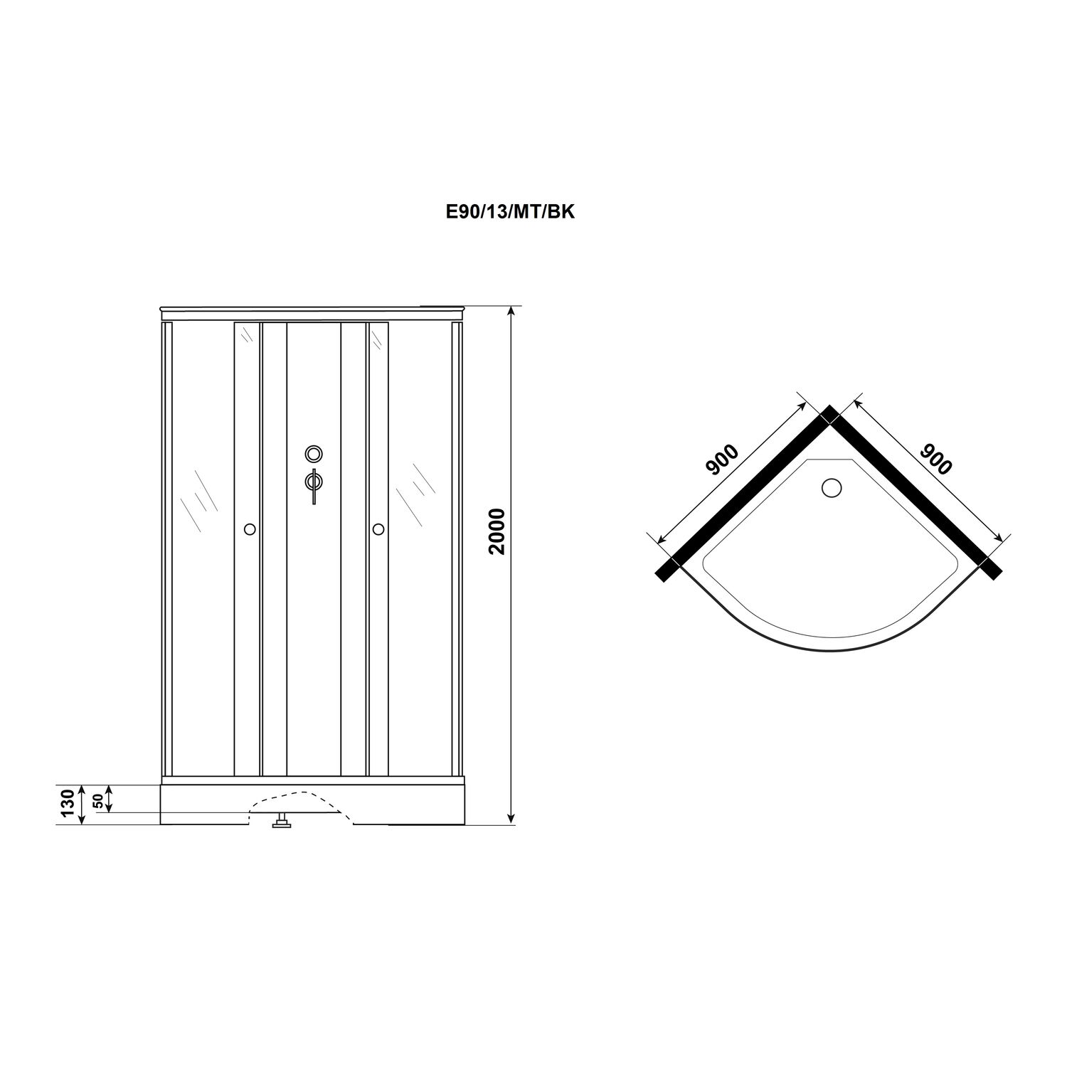 Душевая кабина Niagara Eco E90/13/MT/BK 90х90, стекло матовое, профиль хром матовый, без крыши - фото 1