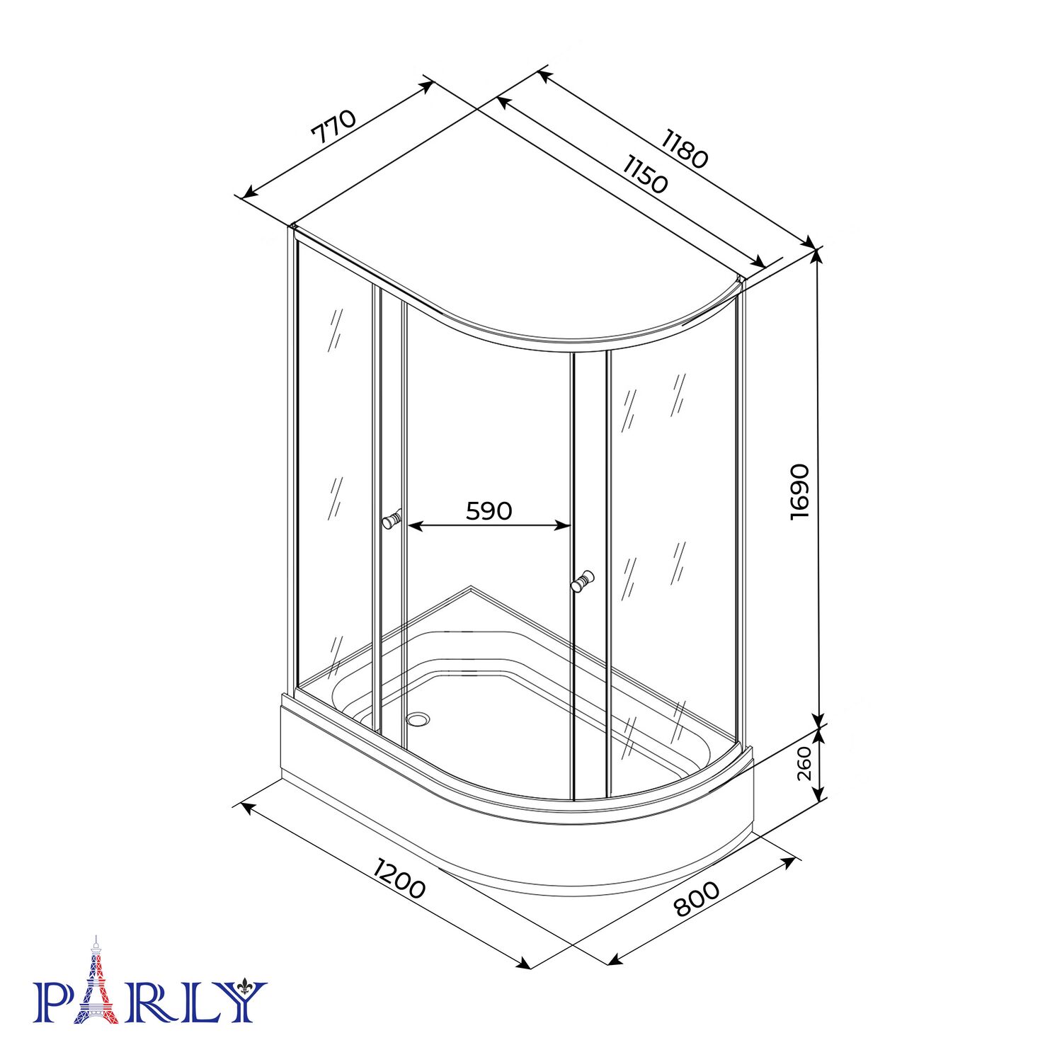 Душевой уголок Parly ZFM1201B L 120х80, левый, с поддоном, стекло матовое, профиль черный матовый - фото 1