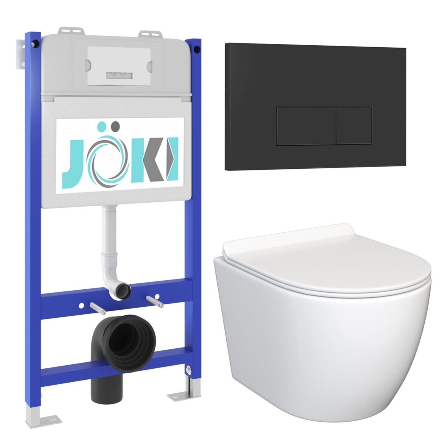 Комплект: JOKI Инсталляция JK03351+Кнопка JK203507BM черный+Stella JK1061016 унитаз белый