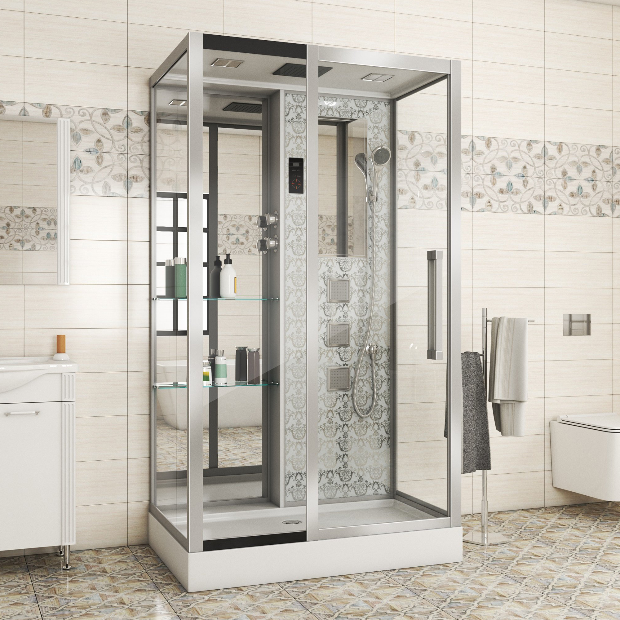 Душевая кабина Niagara Luxe NG-7713W L 120x82, левая, стекло прозрачное, профиль серебро, с крышей, с гидромассажем, с пультом управления
