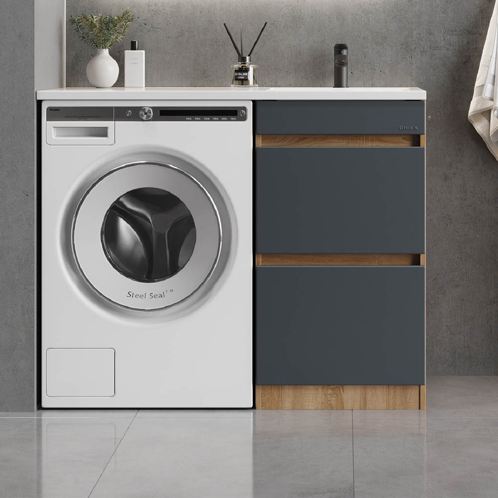 Тумба под раковину Оника Милтон 58, с ящиками, цвет серый / дуб сонома