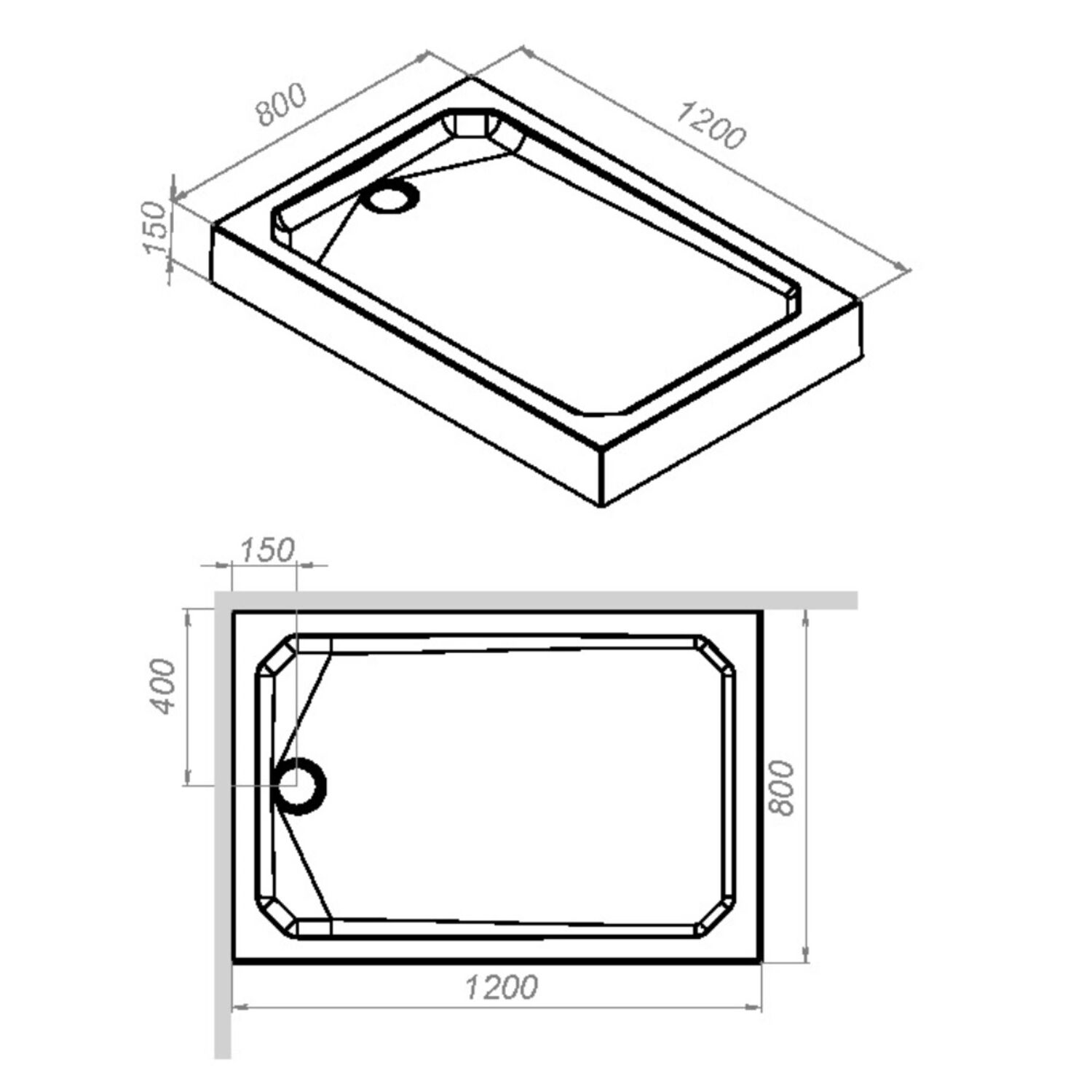 Поддон для душа AM.PM Gem Square  120x80, ABS-пластик, цвет белый - фото 1