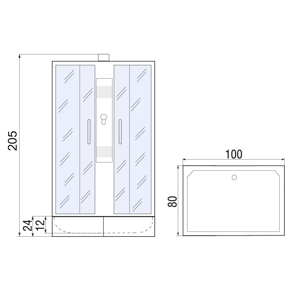 Душевая кабина River Quadro Б/К 100/80/24 МТ 100x80, стекло матовое, профиль хром матовый, без крыши