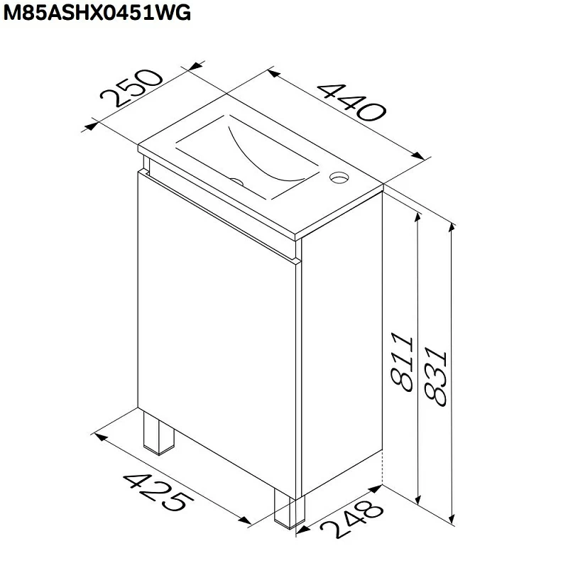 Тумба под раковину AM.PM X-Joy 45 напольная, цвет белый глянец/дерево