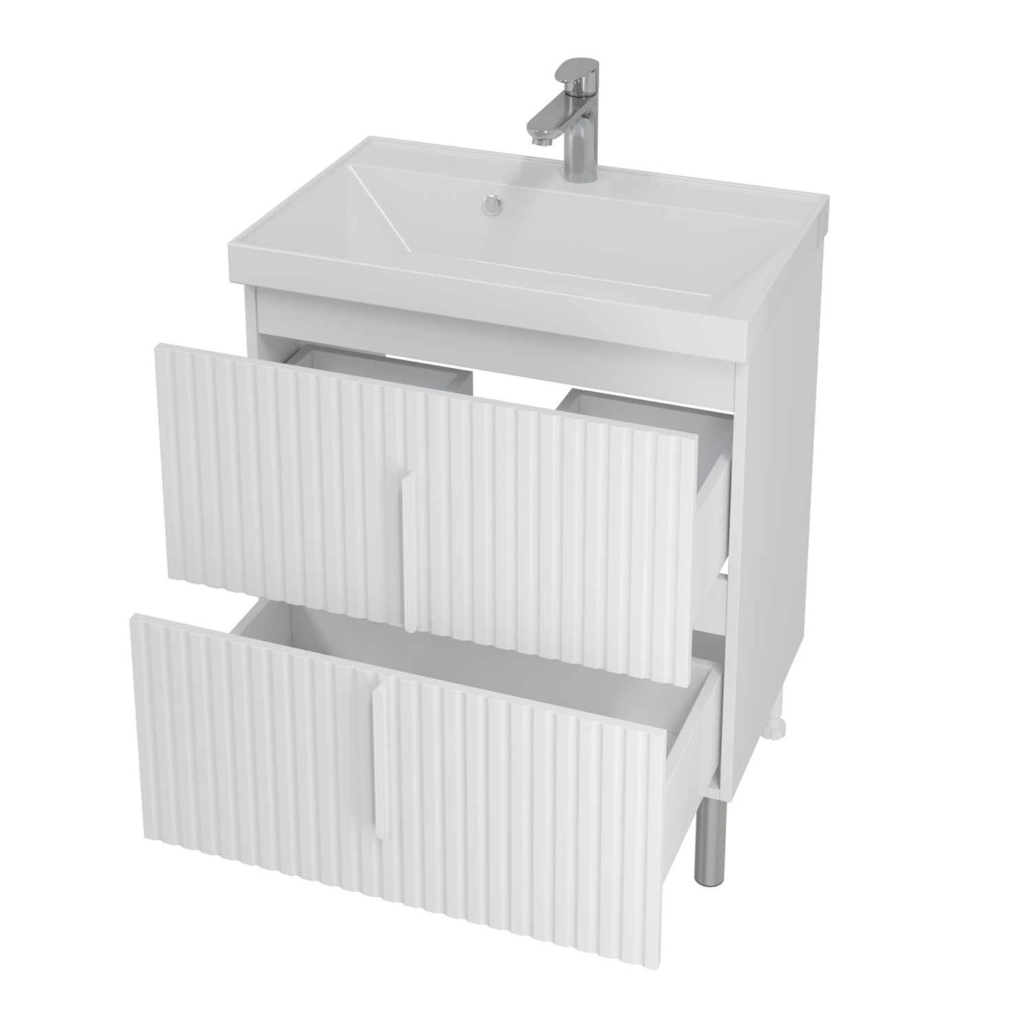 Тумба под раковину Санта Юпитер 70, напольная, 2 ящика, цвет белый глянец - фото 1