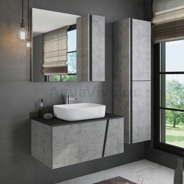 Мебель для ванной Comforty Эдинбург 90, с раковиной 50 см, цвет бетон светлый / черный
