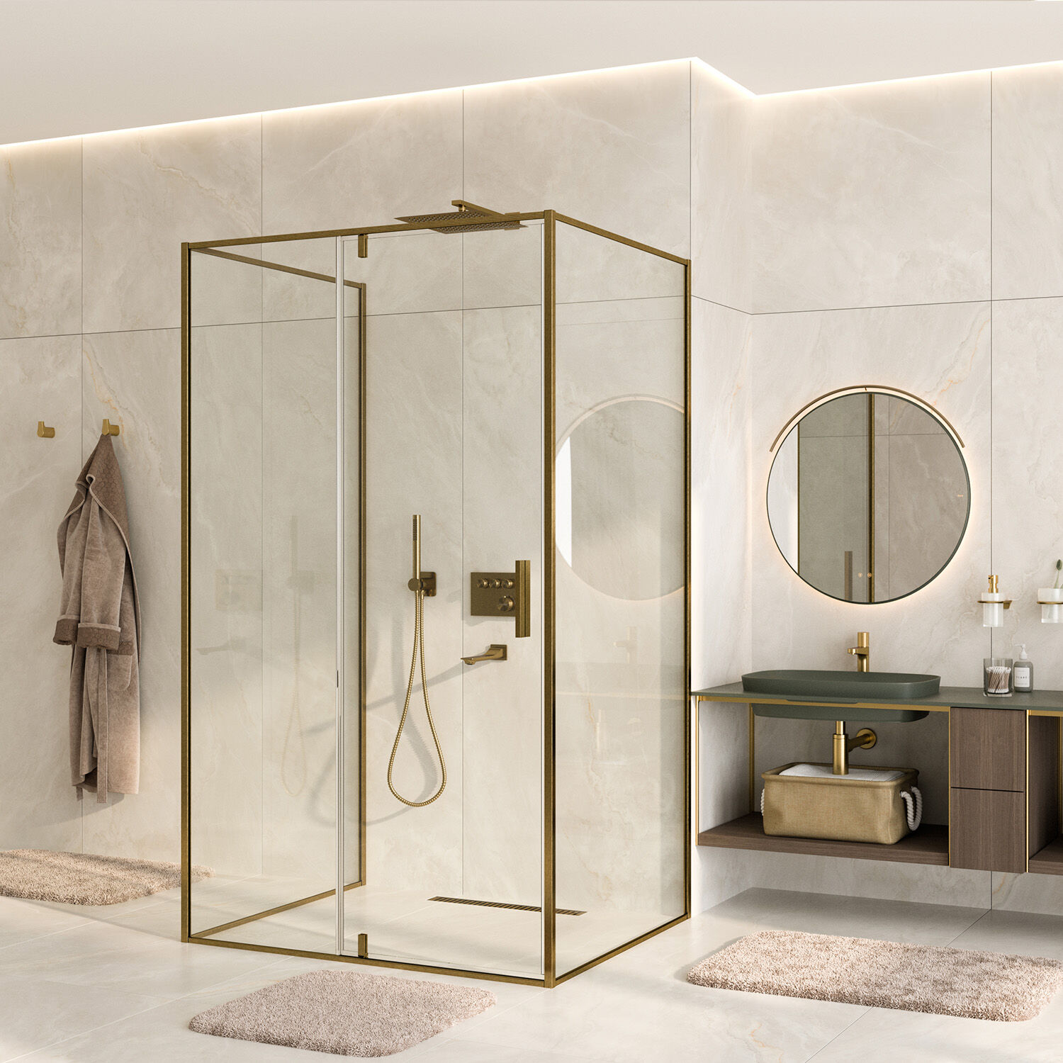 Душевой уголок WasserKRAFT Aisch 55P21 90x90, стекло прозрачное, профиль золото матовое