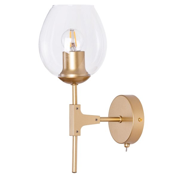 Бра Arte Lamp Yuka A4103AP-1GO, арматура золото, плафон стекло прозрачное, 13х19 см