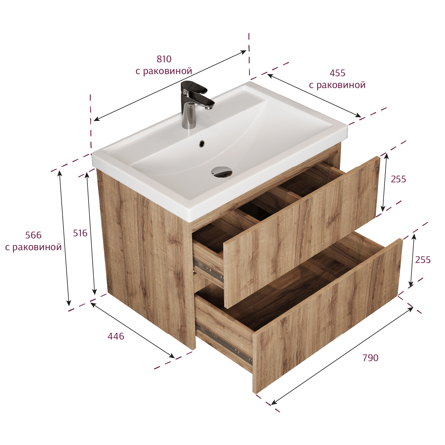 Мебель для ванной Оника Дарон 80, цвет дуб крафт золотой