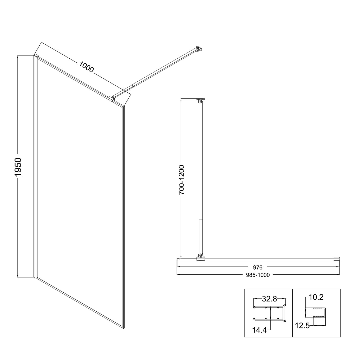 Душевая перегородка Niagara Nova NG-680-10 Black 100x195, стекло прозрачное с рисунком, профиль черный матовый